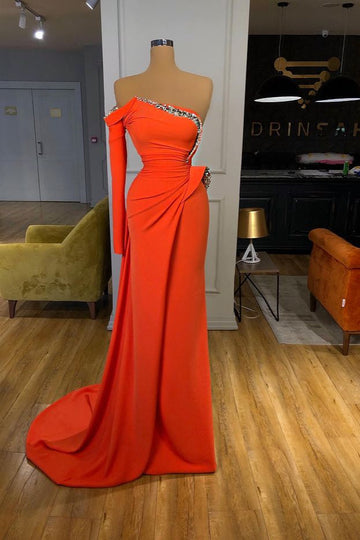 Long Sleeve Orange Red Sexy Evening Dress REALS207