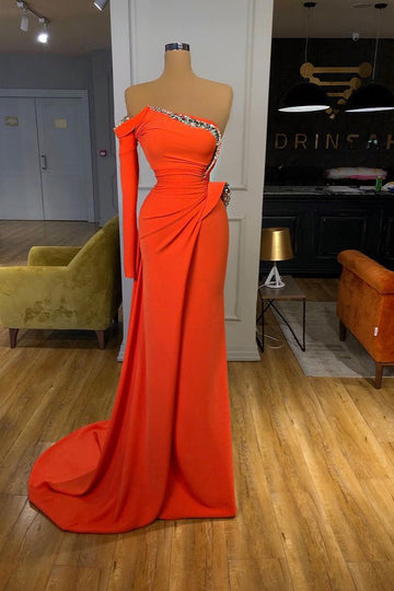 Long Sleeve Orange Red Sexy Evening Dress REALS207