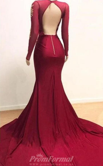 V neck Long Sleeve Lace Appliques Sexy Split Mermaid Evening Gowns REALS210