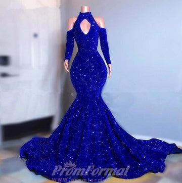 Royal Blue Mermaid Long Sleeves Sexy Evening Dress  REALS213