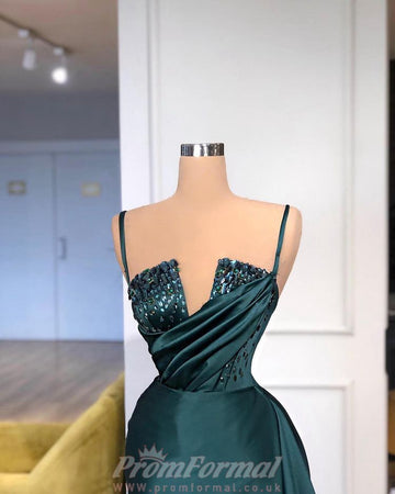 Dark Green Straps Crystal Sexy Mermaid Evening Dress REALS219