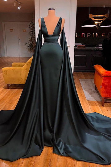 Dark Green Sexy V Neck Mermaid Evening Dress REALS220