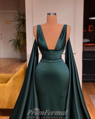 Dark Green Sexy V Neck Mermaid Evening Dress REALS220