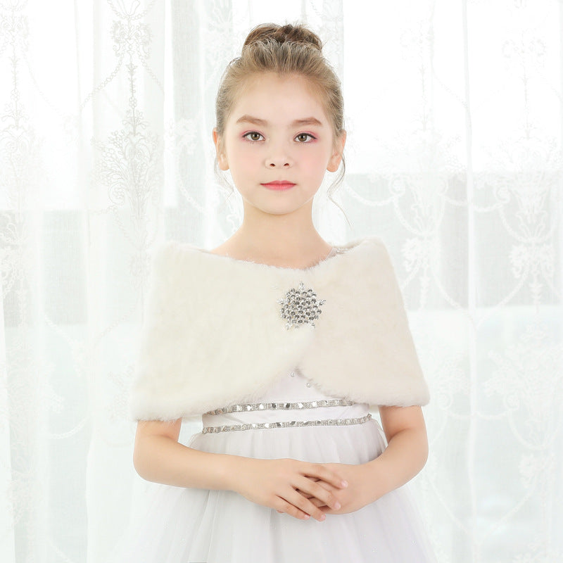 Girls Cute Shawl Faux Fur With Rhinestone Wraps SH008