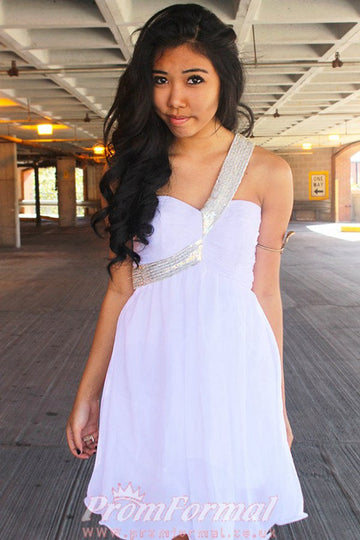 White One Shoulder Short Prom Dress SHORT009 White One Shoulder Short Prom Dress SHORT009