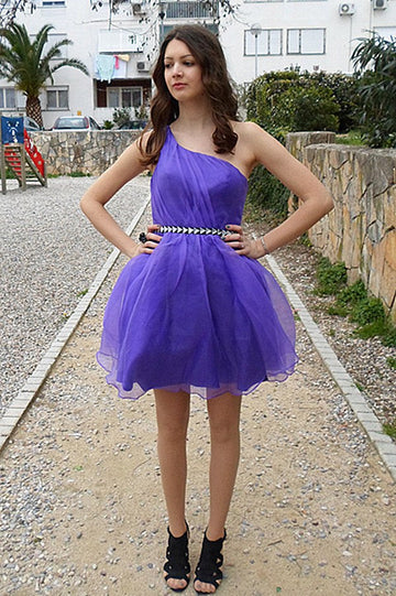 Purple Juniors One Shoulder Short Prom Dress SHORT011