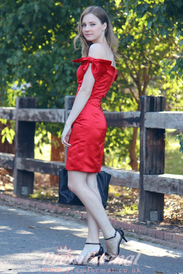 Red Juniors Satin Off The Shoulder Short Prom Dress SHORT019