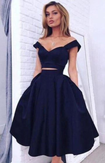 Navy Two Piece Teen Short Homecoming Dress SHORT028