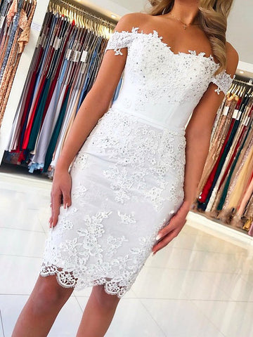 White Lace Off Shoulder Short Prom Dress SHORT047