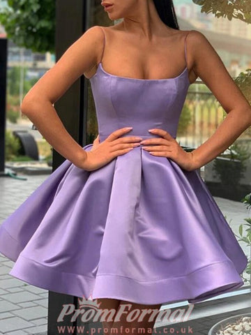 Satin Straps Short Purple Junior Prom Dress SHORT048