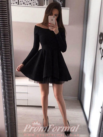 Junior Long Sleeves Short Black Prom Dress SHORT050