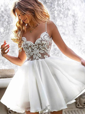 White V Neck Teen Short Prom Dress SHORT052