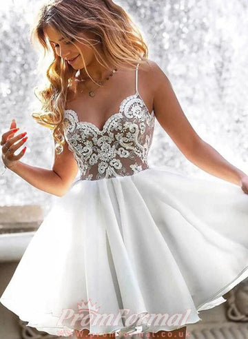 White V Neck Teen Short Prom Dress SHORT052