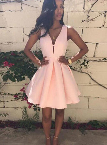 Pink V Neck Junior Short Prom Dress SHORT055