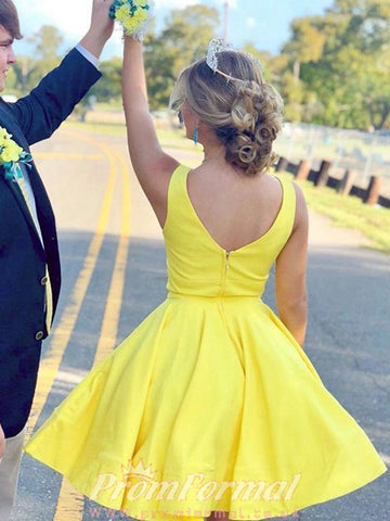Yellow V Neck Junior Short Prom Dress SHORT063