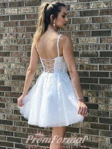 Lace V Neck Juniors Short White Prom Dress SHORT067