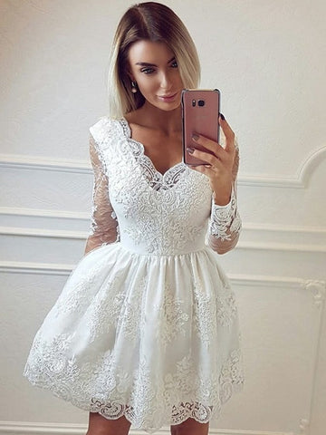 White Juniors Long Sleeves Short Prom Dress SHORT072