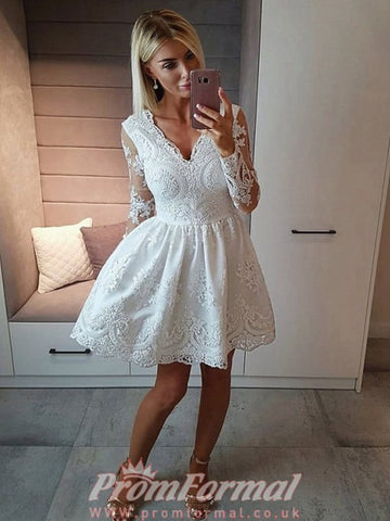 White Juniors Long Sleeves Short Prom Dress SHORT072