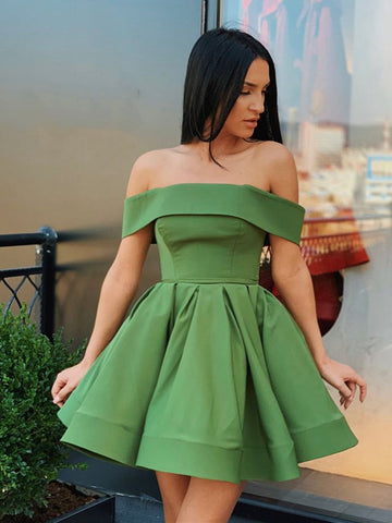 Juniors Off The Shoulder Green Short Prom Dress SHORT079