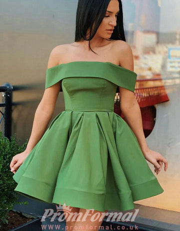 Juniors Off The Shoulder Green Short Prom Dress SHORT079