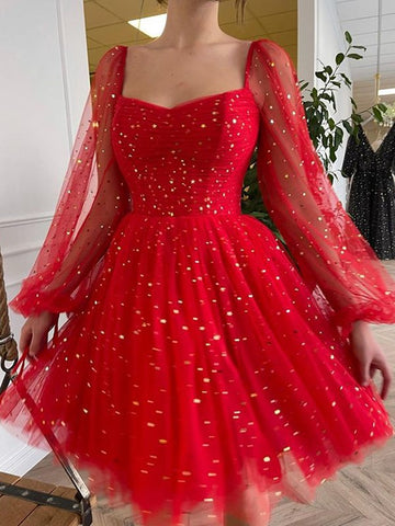 Long Sleeves Short Red Prom Dress SHORT088