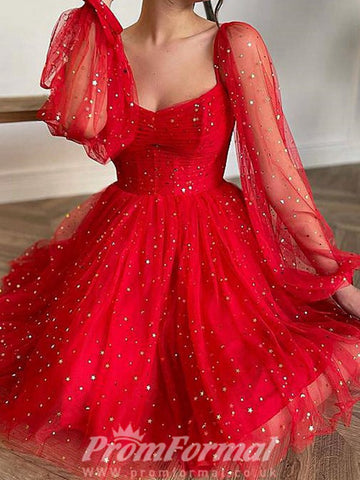 Long Sleeves Short Red Prom Dress SHORT088