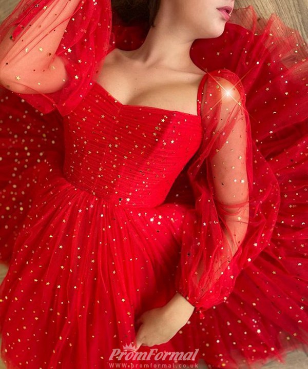 Long Sleeves Short Red Prom Dress SHORT088