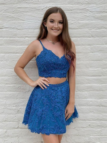 Two Piece Short Royal Blue Teen Prom Dress SHORT103