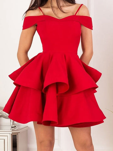 Off the Shoulder Short Red Junior Prom Dress SHORT129