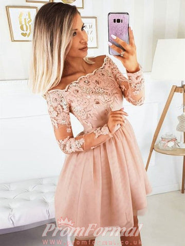 Long Sleeves Short Pink Junior Prom Dress SHORT139