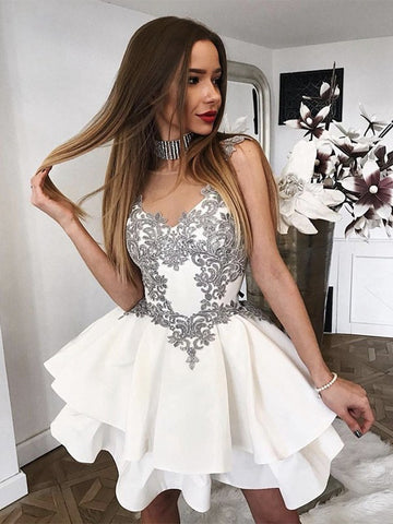 White Silver Short Junior Prom Dress SHORT148