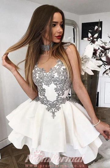 White Silver Short Junior Prom Dress SHORT148