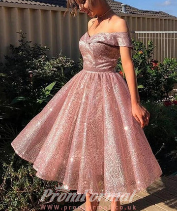 Off Shoulder Short Pink Junior Prom Dress SHORT152