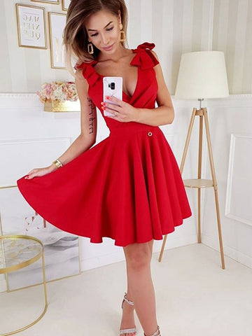 V Neck Short Junior Red Prom Dress SHORT157