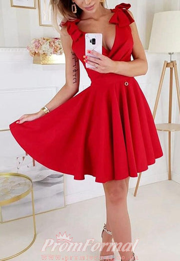 V Neck Short Junior Red Prom Dress SHORT157