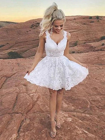 Short White Lace Junior Homecoming Dress SHORT159