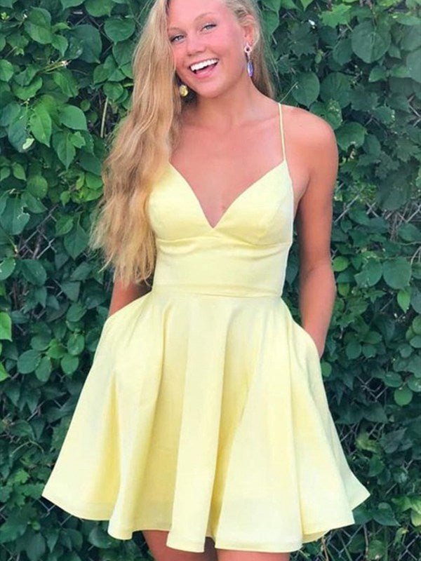 Junior V Neck Short Yellow Prom Dress SHORT160
