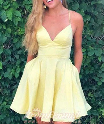 Junior V Neck Short Yellow Prom Dress SHORT160