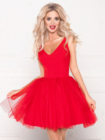 Short V Neck Red Junior Homecoming Dress SHORT191