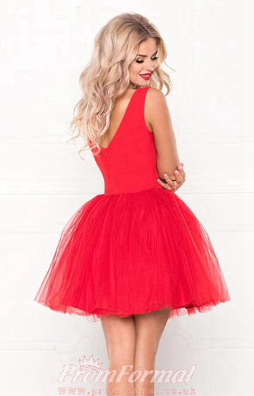 Short V Neck Red Junior Homecoming Dress SHORT191