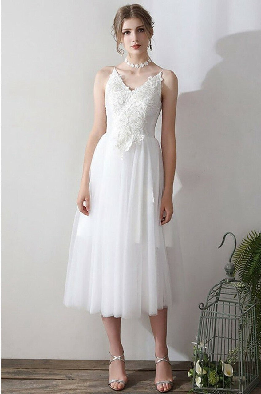 A Line Straps After Party Short Wedding Dress SWD005