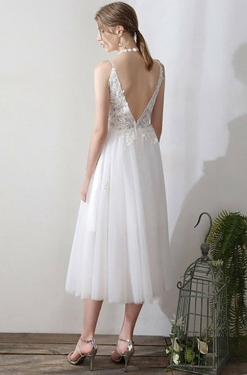 A Line Straps After Party Short Wedding Dress SWD005