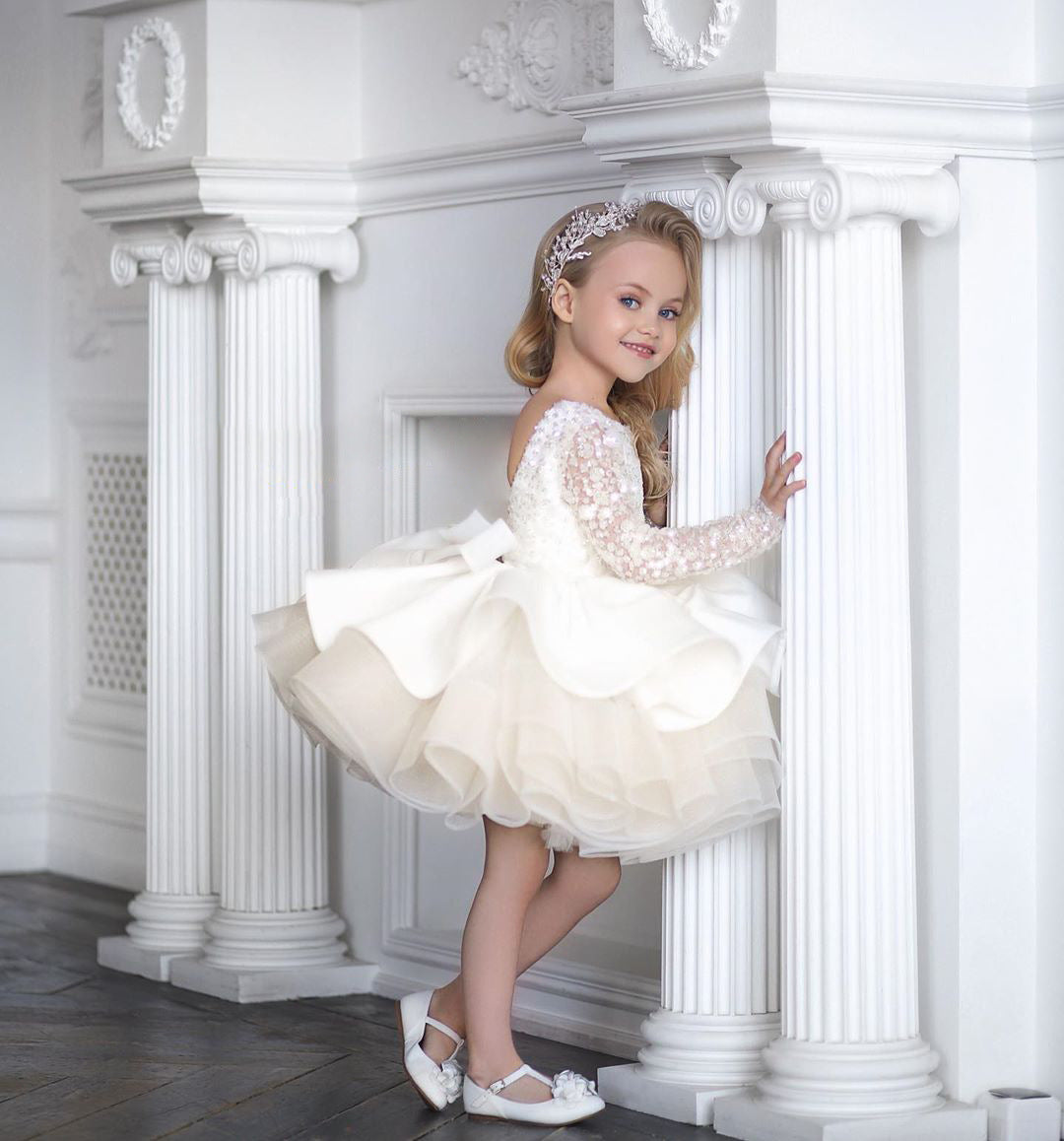 Lovely Long Sleeve Kids Short Sequins Party Dress TXH002