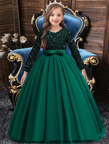 Girls Long Sleeve Sequins Ball Gown Birthday Party Dress TXH003