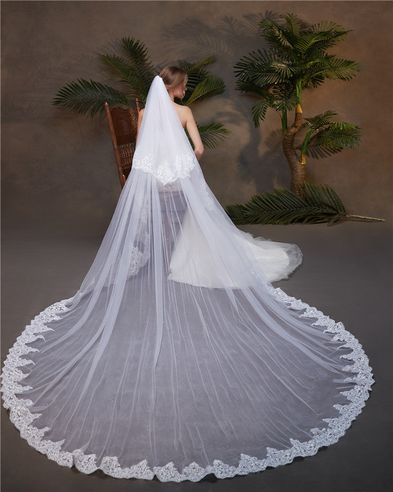 Long Sweep Train Lace Wedding Veil 4.3M VE011