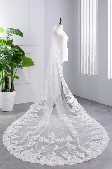 Long Sweep Train Lace Beading Wedding Veil 3.5M VE014