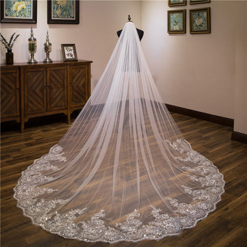 Sweep Train Lace Beading Wedding Veil 3M VE016