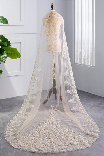 Champagne Lace Beading Wedding Veil 3M VE017