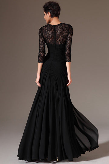 Black Chiffon And Lace Trumpet/Mermaid Jewel Floor-length With Split Front Bridesmaid Mother Formal Dress(BDJT1313)