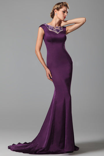 Grape Satin Chiffon Trumpet/Mermaid Bridesmaid Formal Dress(BDJT1317)